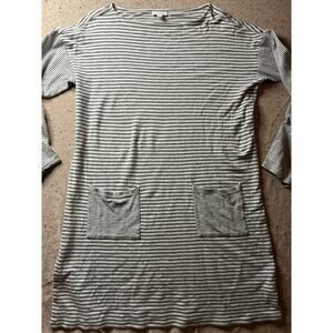 J. Jill Gray and White Stripe Knit Dress with Pockets Medium